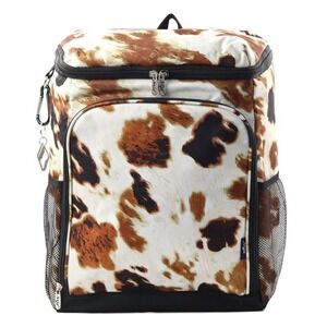 Insulated Cowhide-Print Cooler Backpack - Brown White